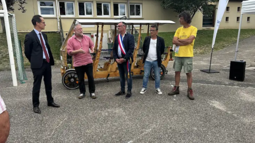 inauguration du Woodybus, un vélo-bus pour aller à l'école en pédalant